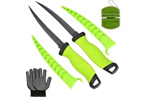 AOFUXTI Filet Knife For Fish, Essential 7-In Sheathed Knife For Fish Cleaning And Cutting Kits, Fishing Gift For Men, Includes Knife Sharpener, Gloves, Towel. Orange Meat Cleaver With Non-Slip Handle
