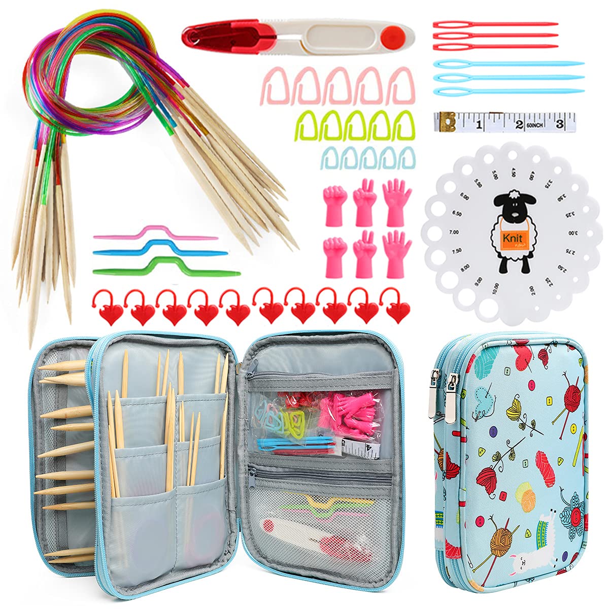 KOKNIT Lightweight Circular Knitting Needles Set, 31'' Bamboo Storage Organizer for Beginners, Round Knitting Needles with Sewing Tools Full DIY Craft Kits — image 1