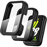 Suoman 2-Pack for Samsung Galaxy Fit3 Case, Full-Coverage Tempered Glass Screen Protector, Hard PC Bumper Protective Cover-Black+Black