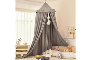 dix-rainbow Princess Decor Canopy for Kids Bed, Soft and Durable Bed Canopy for Girls Room Tent Canopy Dreamy Mosquito Net Bedding, Children Reading Nook Canopies Indoor (Grey)