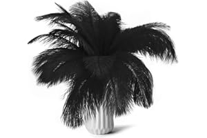 PMYUMAO 80pcs 15-17 inches (38-43 cm) Black Natural Bulk Ostrich Feathers Kit. Kits Contain 8-10 inches of Feathers and 7 inches of White Feather Sticks.for Various DIY Projects.(Black)
