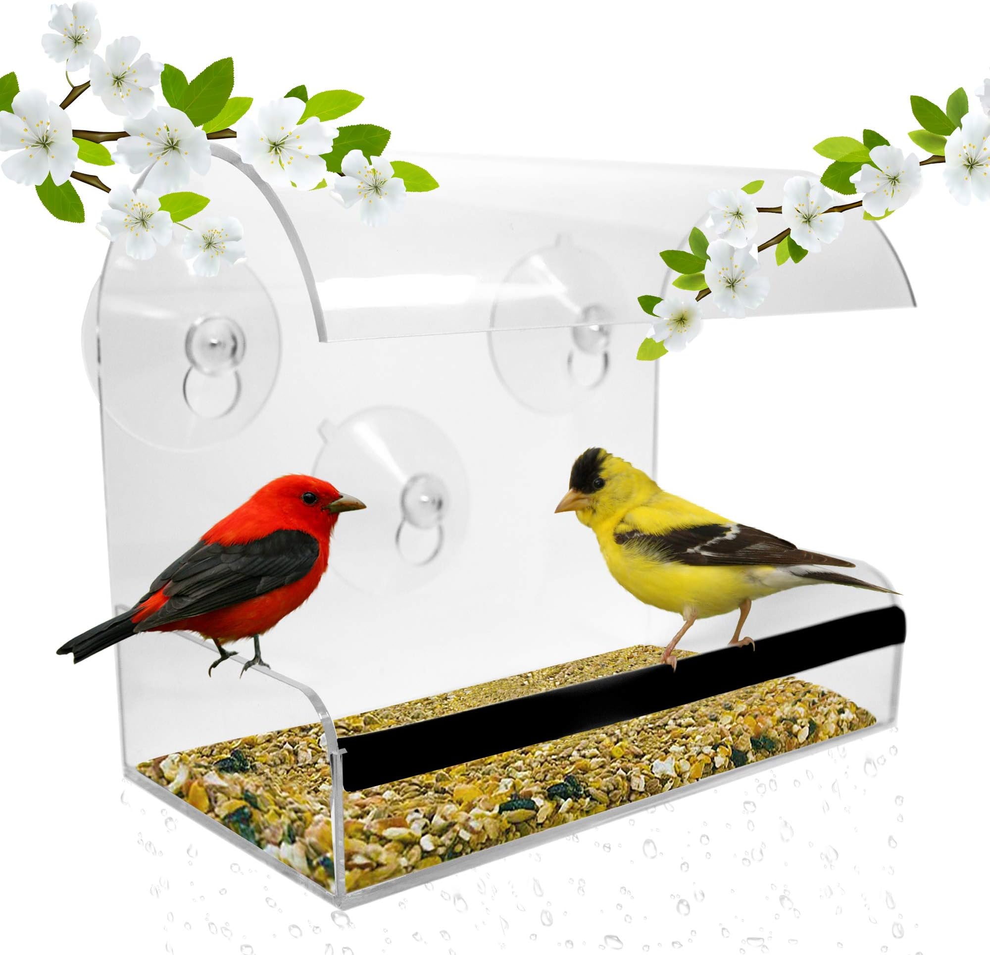 Natupics Window Bird Feeder Upgrade with Remove Tray- Acrylic Bird Feeder Window - Modern Bird Feeder with See Through Bird Feeder – Best Gifts for Bird Lovers Women and Elderly Mother