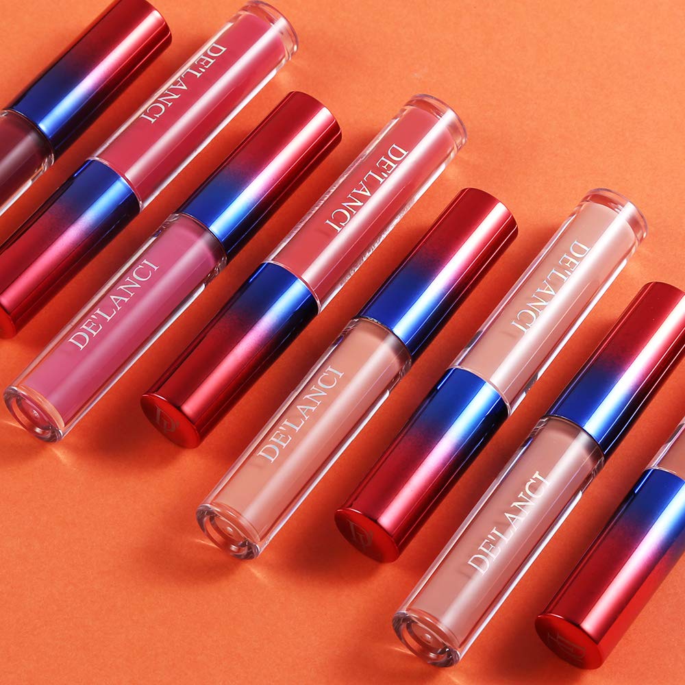 Matte Nude Lipstick Set - DE\'LANCI 8 Color Long Lasting Waterproof Non-Stick Lip Glosses with Gift Box