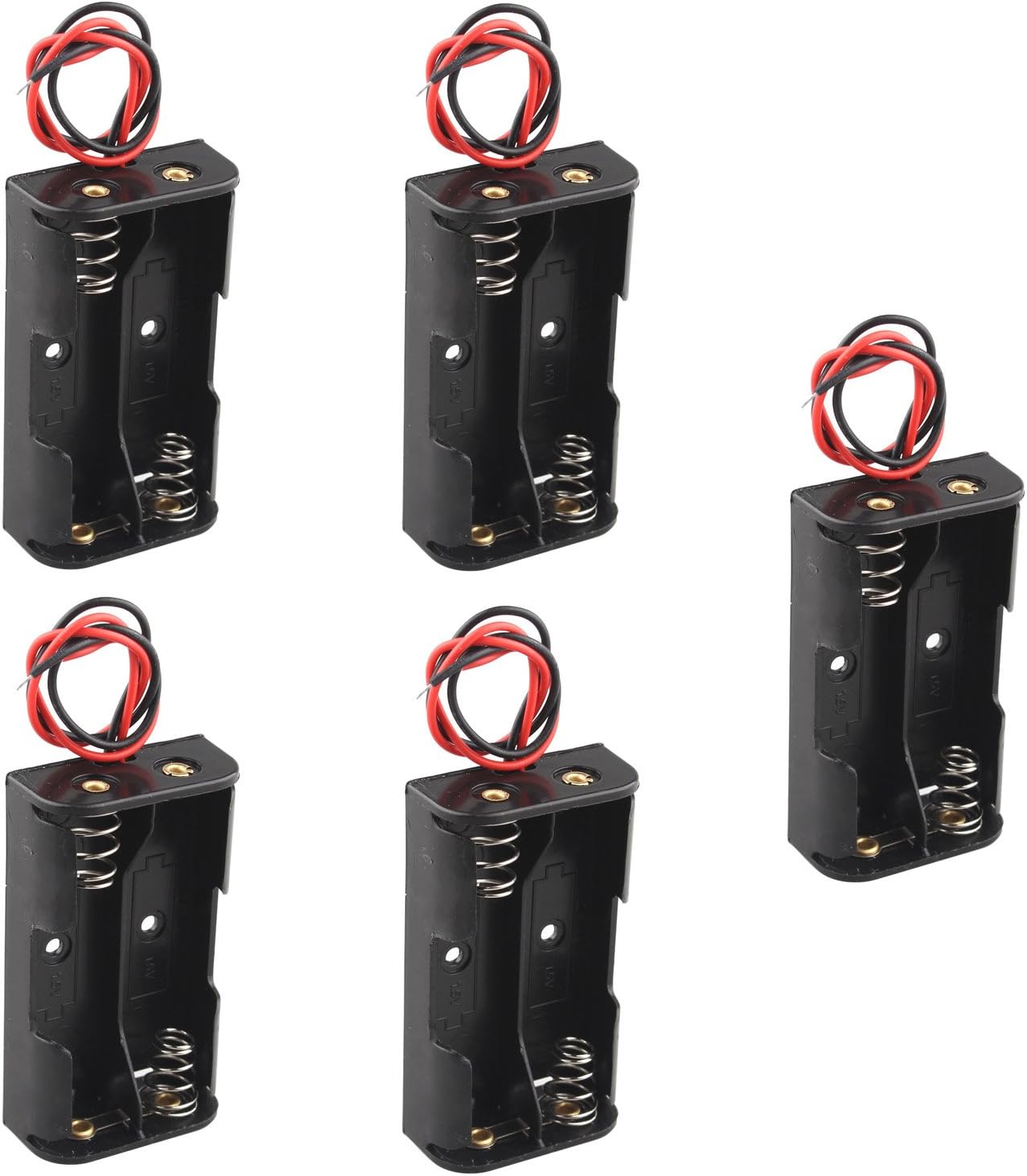 HALJIA 5PCS Plastic Battery Storage Case Box Holder For 2 X AA 2xAA 3V with wire leads, 56.5 × 32.5 × 15 mm