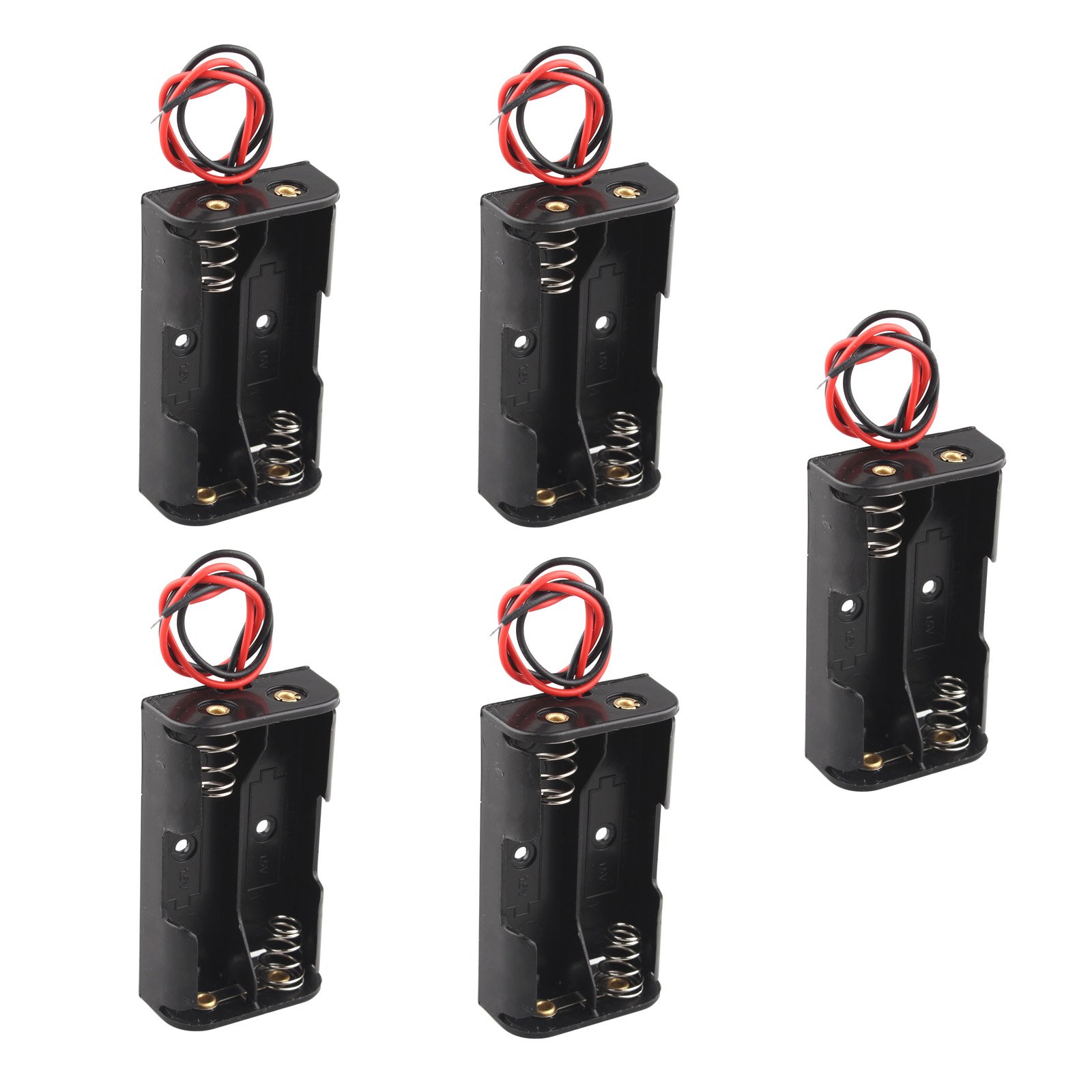 HALJIA 5PCS Plastic Battery Storage Case Box Holder For 2 X AA 2xAA 3V with wire leads