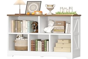 TEENFON 5 Cube Bookshelf, 2 Tier Low Storage Organizer Book Shelf, Freestanding Open Bookcase for Home Office, Living Room an