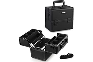 OUDMAY Makeup Case - Professional Portable Aluminum Cosmetics Storage Box With Locks and 2-Deck Folding Trays Black Diamond