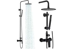 Rainsworth Outdoor Shower Kit Matte Black - Single Handle Brass Valve, 8 Inch Rain Shower Head and Handheld Spray Shower Fixture Combo, SUS 304 Stainless Steel Wall-Mounted Faucet