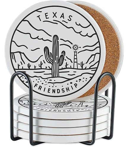 Hushee Set Di 8 Sottobicchieri Texas Souvenir Con Base In Sughero: Effetto Legno Rustico Per Decorazione Casa, Inaugurazione, Bar E Cucina