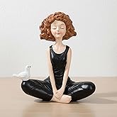 Belanttega Yoga Meditation Statue Decoration - Girl with White Doves Resin Zen Collectible Figurine, Valentine's Day Gift Sculpture Home Decor for Yoga Lovers Living Room Tabletop Bookshelf Office