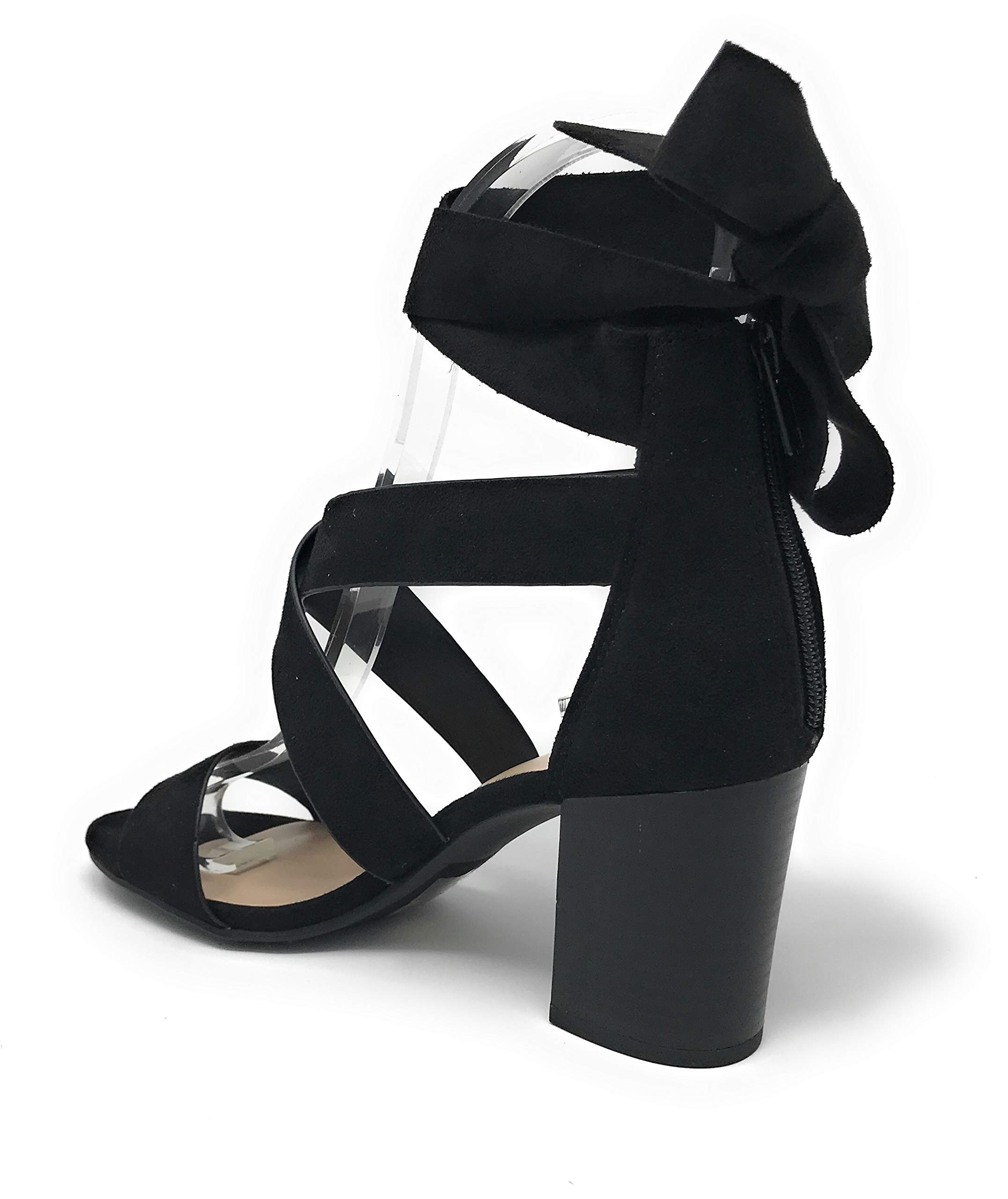 Womens JDLadies Criss Cross Strappy Ankle Bow Open Toe Back Zipper Heeled Sandal (9 M US, Black JD) - Image 4