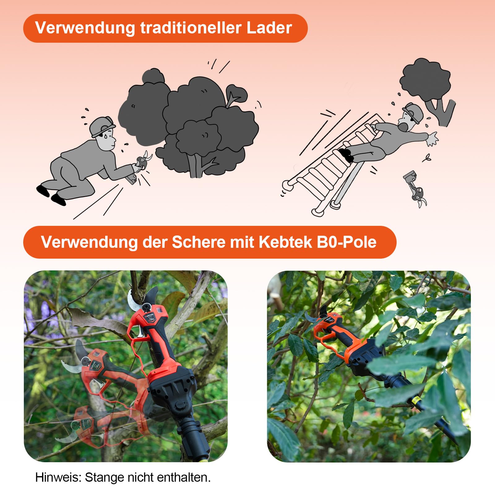 Kebtek B06640 Elektrische Gartenschere mit Akku progressive Schnittfunktion, Max 40mm profi kabellose astschere mit 4000mAh Akku, kompatibel mit Makita 18V Akkus, tragbares Gartengerät 5