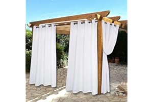BONZER Waterproof Indoor/Outdoor Curtains for Patio - Thermal Insulated, Sun Blocking Grommet Blackout Curtains for Bedroom, Porch, Living Room, Pergola, Cabana, 2 Panels, 52 x 108 inch, White