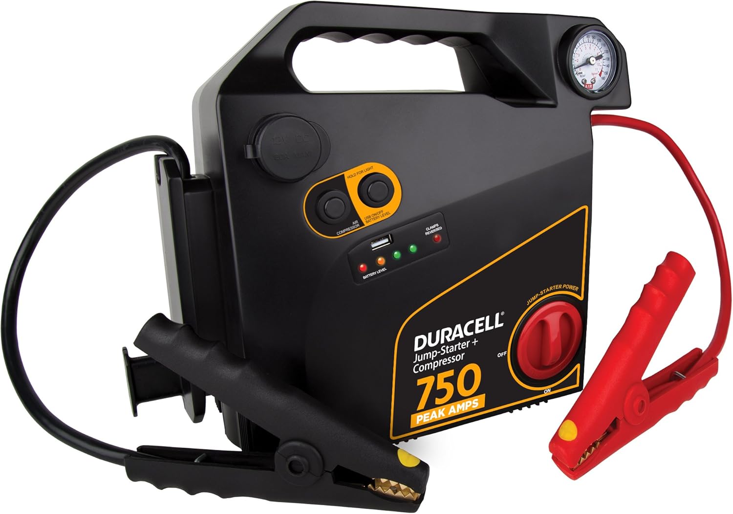 Duracell Portable Emergency Jumpstarter with Compressor, 750 Peak Amps