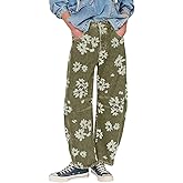 yoeasy Women's Mid Rise Baggy Barrel Jeans Floral Printed Wide Leg Y2k Boyfriend Jeans Denim Ankle Pants