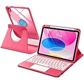 Harvopu for iPad 10th/11th Generation A16 Case with Keyboard, 360 Rotation Detachable Cover with Pencil Holder, Multi-Touch Trackpad, 7 Colors Backlit Keyboard for iPad (A16)/10th Gen (Pink)