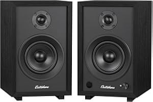 Electrohome McKinley 2.0 Stereo Powered Bookshelf Speakers with Built-in Amplifier and 4" Drivers for Turntable, TV, PC and Wireless Music Streaming Featuring Bluetooth 5, RCA and Aux (EB30B)