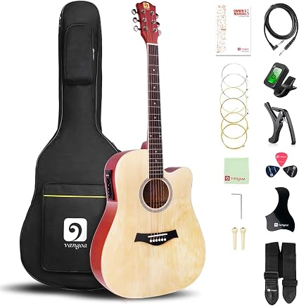 Amazon Guitar Electric - Amazon Com Electric Acoustic Cutaway Guitar Bundle 41 Inch 6 String Full Size Dreadnought Cutaway Acoustic Guitar With Gig Bag Natural High Gloss By Vangoa Musical Instruments