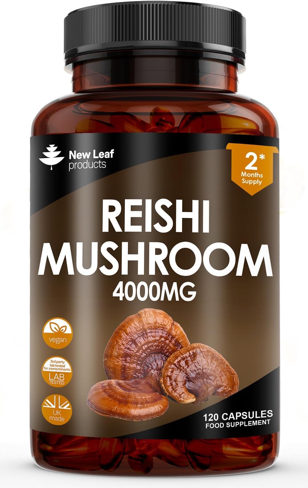 New Leaf Reishi Mushroom Capsules 4000mg 120 Vegan Extract UK Made