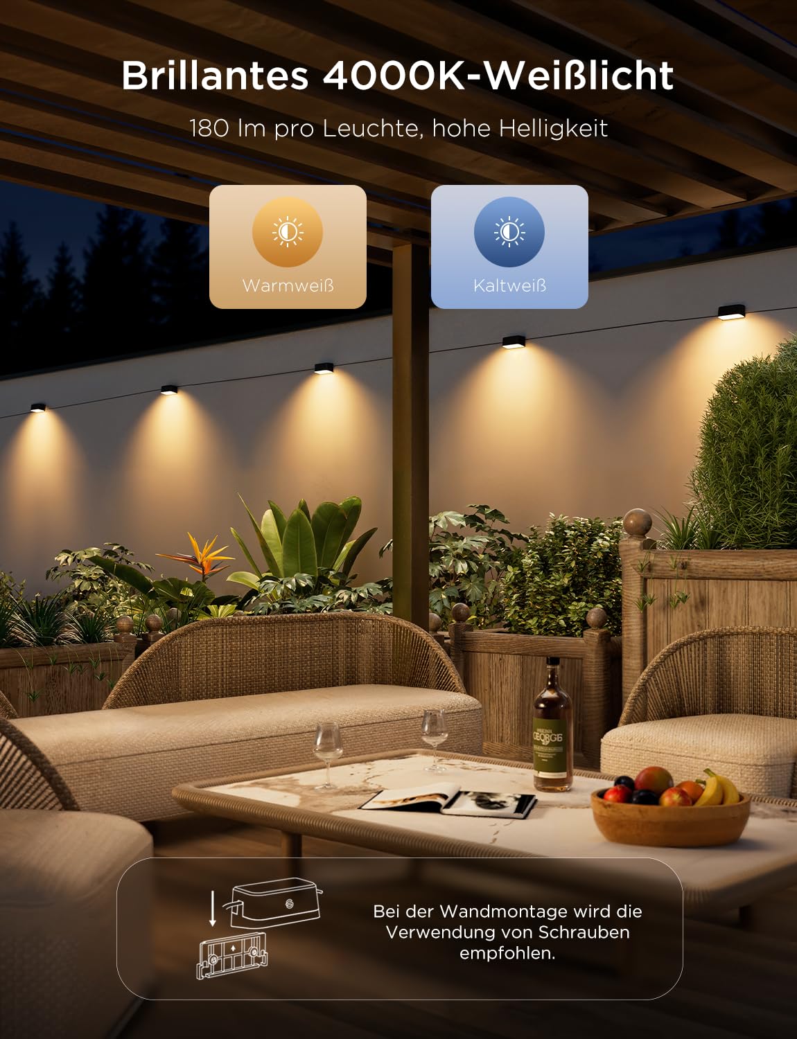 Govee Wandleuchte Aussen, RGBWIC, 180lm mit 4000K Smartes Weißlicht, Musik-Sync und über 60 Szenenmodi, IP65 wasserdicht für Garten, Zaun, funktioniert mit Alexa und Matter, Google Assistant, 6er-Pack 3
