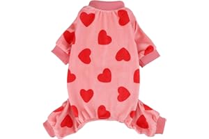 KOSIYI Dog Pajamas for Small Dogs Girl Boy Super Soft Puppy Clothes Fleece Puppy Pjs Jammies 4 Leg for Chihuahua Yorkie Winter Spring Onesies Jumpsuit Clothing Cute Pet Outfits Pink Love Heart, XXS