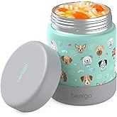 Bentgo Kids Stainless Steel Food Jar - 11oz Leak-Proof Double Insulated Hot or Cold Food Container with Removable Silicone Bumper, Dishwasher Safe, Easy Open Lid, Ages 3+ (Puppy Love)