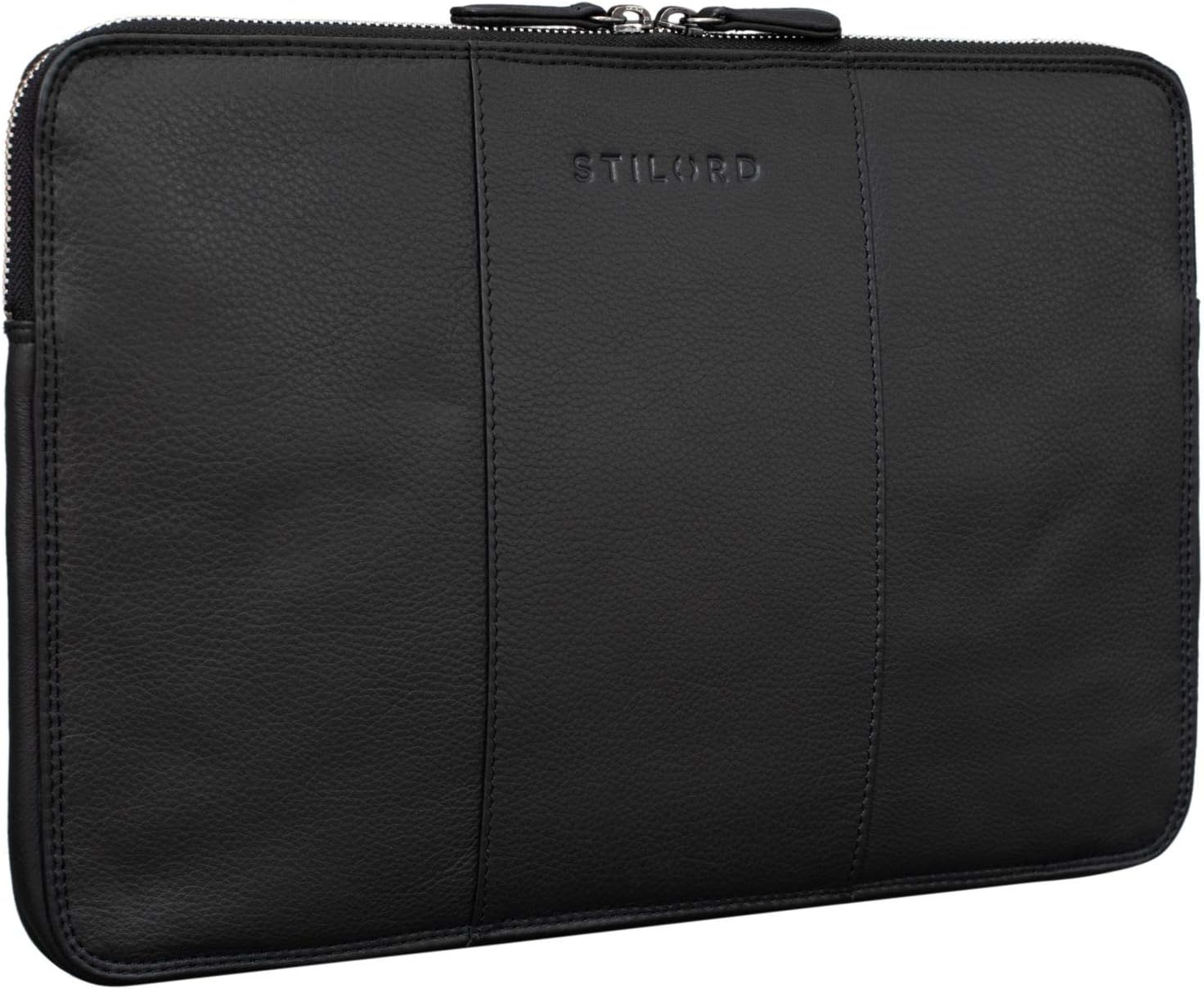 STILORD "Wilson" Leather Laptop Sleeve 13.3 Inch for MacBook Vintage Case Cover Organizer for 13 and 14 inch Tablet iPads Notebook A4 in Genuine Leather Colour:Black