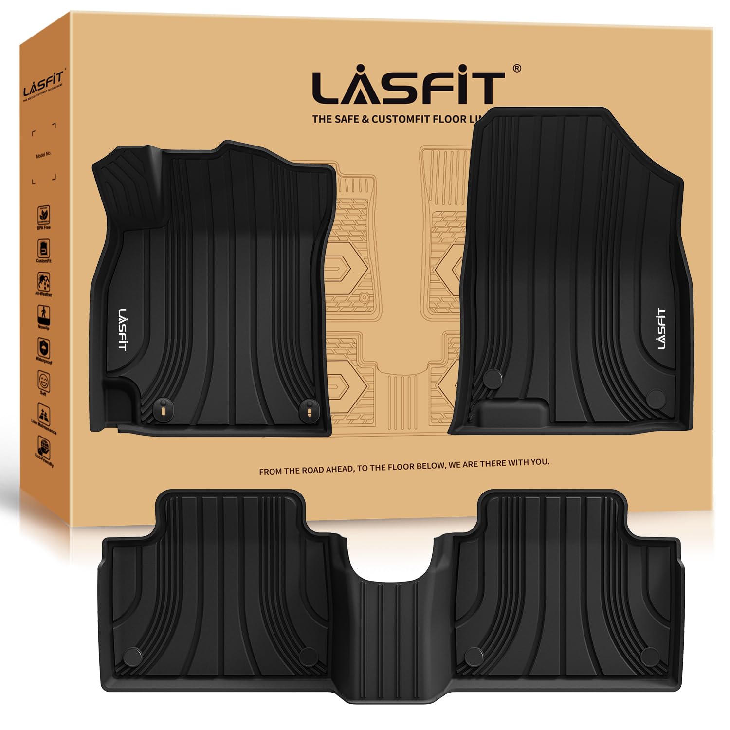 LASFIT Floor Mats for Hyundai Elantra 2026 2025 2024 2023 2022 2021 (Only Fit Gas & Automatic) & Elantra N 2022-2026 (Only Fit Automatic) Custom Fit TPE All Weather Floor Liners Car Mats, Black Image