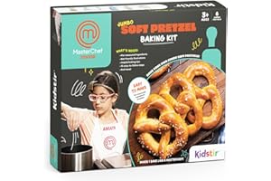 KIDSTIR Jumbo Soft Pretzel Kit, MasterChef Junior Baking Kit for Kids with Real Pre-Measured Ingredients - Ages 3-14, Kids Cooking and Baking Gift for Girls & Boys, Kosher