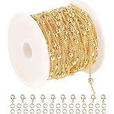 YOUBEIYEE 16.4 Feet/5 Meters 18K Gold Plated Brass Chain for Jewelry Making, Light Gold Beaded Necklace Chain for Women Twisted Curb Link Chain Jewelry Supplies