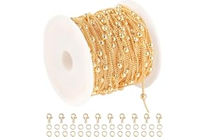 YOUBEIYEE 16.4 Feet/5 Meters 18K Gold Plated Brass Chain for Jewelry Making, Light Gold Beaded Necklace Chain for Women Twisted Curb Link Chain Jewelry Supplies