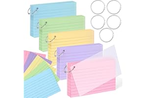 HIBOX 250PCS Lined Index Cards with Rings, 3" x 5" Multicolor Flash Cards with Covers Ruled Note Cards 5 Colors for Study Office School