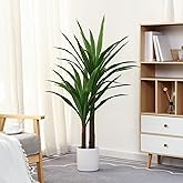 FLOWORLD Dracaena Indoor Plant 4ft Tall Faux Plants Indoor Large Fake Plants Potted Yucca Tree Tropical Floor Plant Artificial Silk Palm Trees for Home Office Decor Housewarming Gift