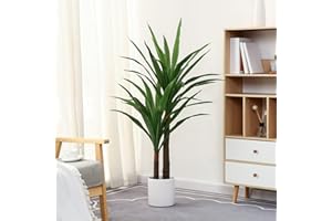 FLOWORLD Dracaena Indoor Plant 4ft Tall Faux Plant Indoor Large Fake Plants Potted Yucca Tree Tropical Floor Plant Artificial Silk Palm Trees for Home Office Store Decor Housewarming Gift