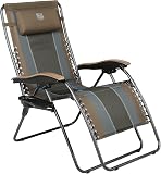 TIMBER RIDGE Outdoor Reclining Patio Padded with Adjustable Headrest and Cup Holder Foldable Zero Gravity Lawn Chair XL for Adults, Support up to 350 LBS, Brown,1 Count