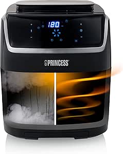 Princess 182080 Freidora sin aceite y vaporera 2 en 1 multifunción, capacidad 6.5 L, 1700 W, 8 programas, panel digital táctil y fácil de usar, recetario y accesorios incluidos, cocina saludable