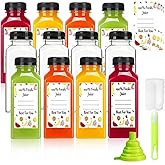 Plastic Juice Bottles with Caps 12 pcs, 12oz Reusable Juice Containers with Tamper Proof Lids Black, Clear Juice Bottles for 