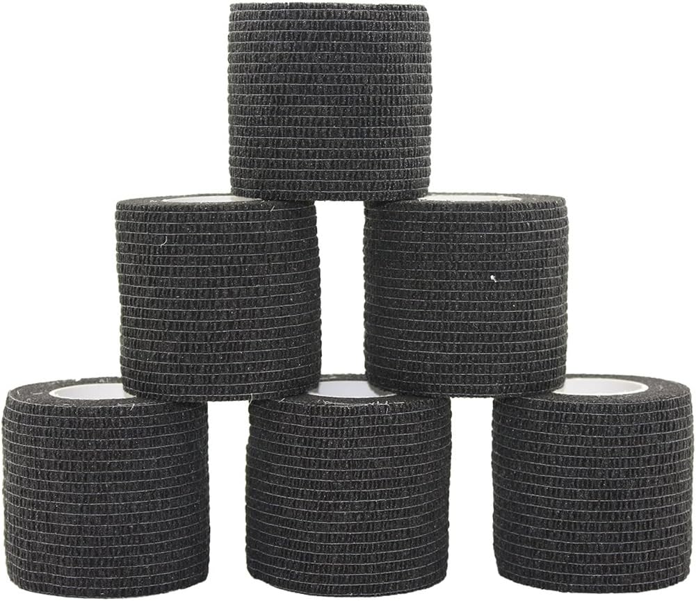 Self Adherent Cohesive Bandage 2"x5 Yards First Aid Bandages Stretch Sport Athletic Wrap Vet Tape for Wrist Ankle Sprain and Swelling,Black(6 Rolls)