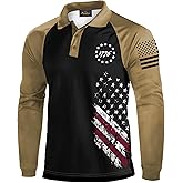Mainfini Men's Long Sleeve 1776 Golf Shirt USA Flag Graphic Button Polo Shirt (S-3XL)
