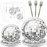 96 Pieces Disco Party Plates Disco Ball Theme Party Decorations Silver Cake Paper Plates and Napkins Hip Hop Disposable Dessert Tableware Set Baby Shower Birthday Supplies 24 Guests