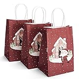 GSSUSA Christmas Paper Bags 5.25"x3.75"x8" 20PACK Inches Small Gift Bags with Ha
