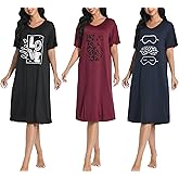FEREMO 3 Pack Nightgowns for Women Soft Print Womens Nightshirts Short Sleeve Sleepwear