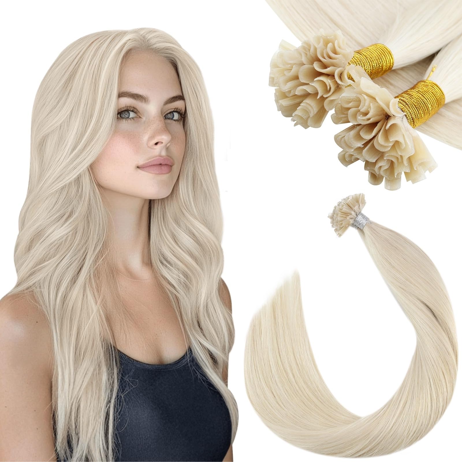 Ugeat Utip Hair Extensions Real Human Hair Platinum Blonde U Tips Hair Extensions Blonde Keratin Bond Hot Fusion for Short Hairstyle to Add Volume 14 Inch 50G 50S โ image 1