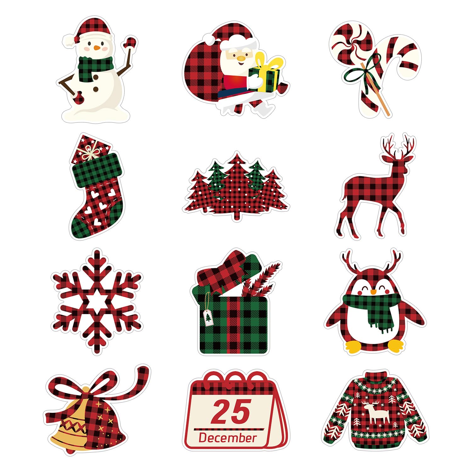12pcs Christmas Refrigerator Magnets - 12 Designs Cute Snowman Gift Box Santa Claus Holiday Magnets Decorative Magnetic Winter Fridge Sticker for Xmas Party Decor