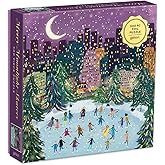 Galison Merry Moonlight Skaters 500 Piece Foil Puzzle from Galison - Featuring Beautiful Illustrations of a Festive Winter Sc