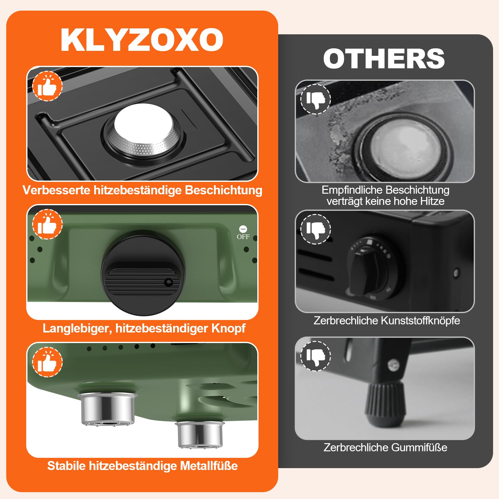 2-Flammig Campingkocher Gas Faltbar, Camping Gaskocher Herd mit Zünder & Tragetasche für Outdoor-Kochen, Campingplatz, Gartenparty, Grillabend, Picknick, Festival-Camping, Vanlife (ohne Grillplatte) 8