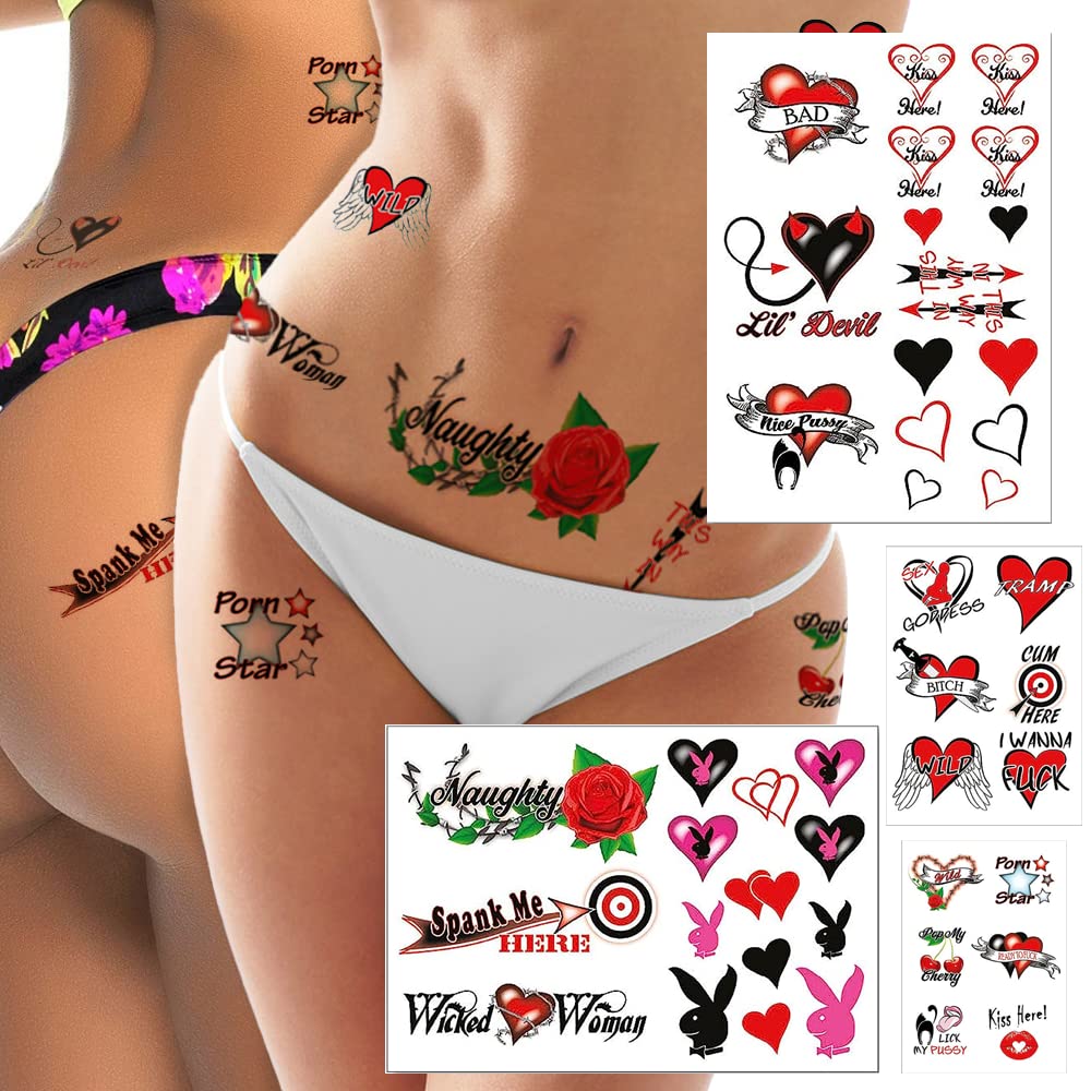 Naughty Temporary Tattoos for Women - 40+ Sexy Stickers for Adult Fun for Lower Back Legs Arms Butt Stomach