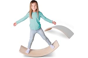 Acorn Avenue Non Slip Balance Board, 35 Inch Non Slip Felt Rocker Board Durable Wood, Kids Toddler Open Ended Learning Toy, Yoga Curvy Board