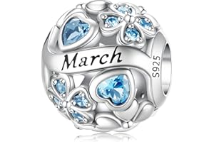 HappyStar 925 Sterling Silver Four Leaf Clover Bead Charm with Cubic Zirconia Birthstone Charms for Bracelets Dangle Pendant 