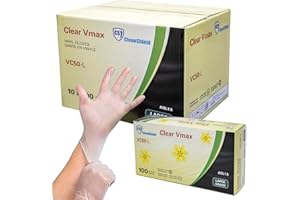 Disposable Vinyl Gloves, Large, 5 MIL, Clear Vinyl, Food, Cleaning, Kitchen, Daycare Latex Free, Cleanshield Vmax VC50-L (100